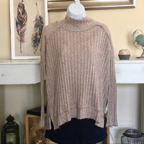 Free People Tops - FREE PEOPLE Brown Oversized Cowl Neck Sweater